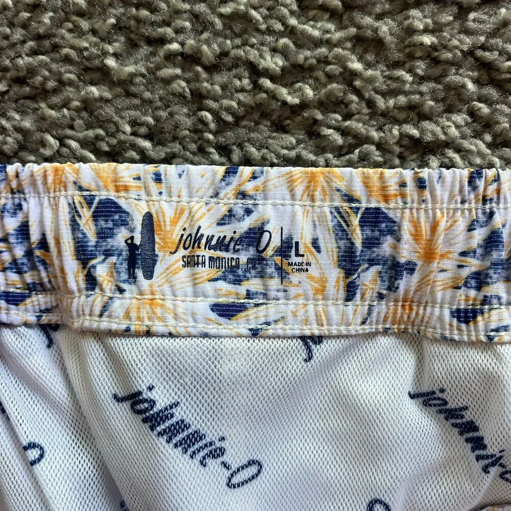 Johnnie-O The Half Elastic 7” Surf Shorts Trunks Grenada Yellow White Blue L